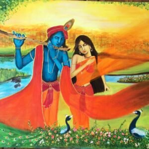 Radha Krishna Acrylic Painting, size- 8’x3’ ,(Customised as per vastu for an Interior project)